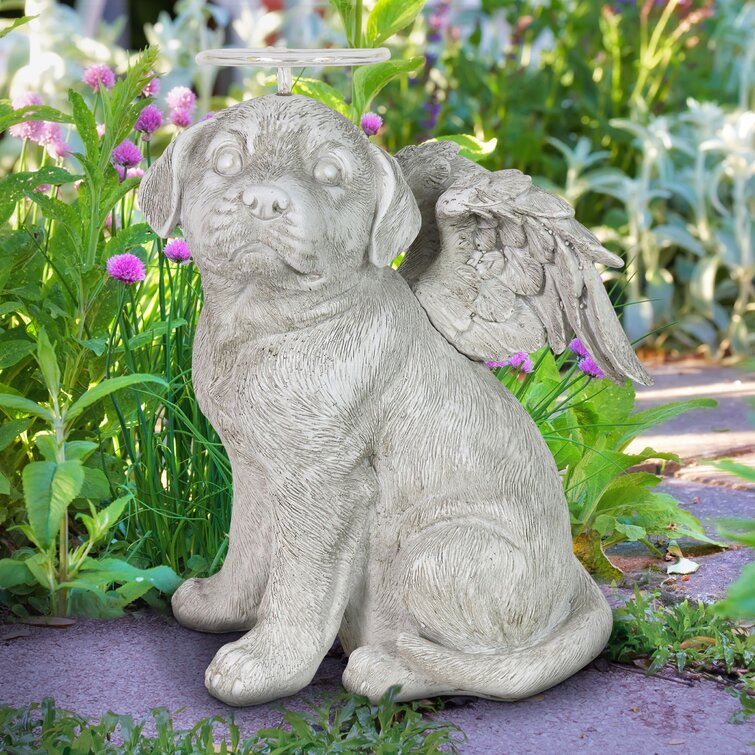 Exhart Solar Halo Dog with Angel Wings Memorial Statue, 10 Inch